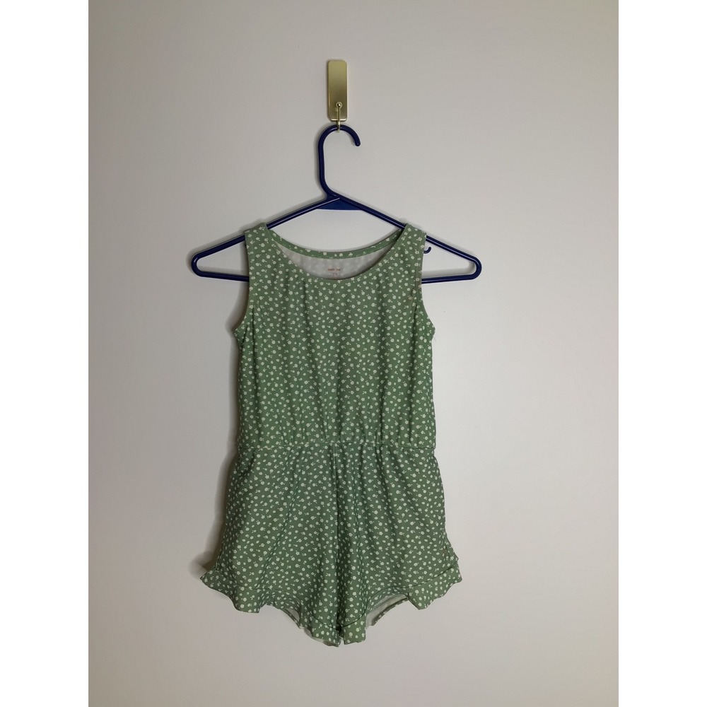 Honey Mark swim romper girls 7/8 Green good Floral Ruffle Sleeveless One Piece